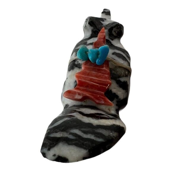 Zuni Fetish Zebra Jasper Badger Fox Arrowhead NATIVE AMERICAN Black white Vtg - Picture 3 of 7
